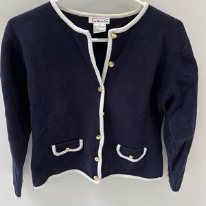 Talbots Navy Cardigan with White Trim and Gold Buttons
